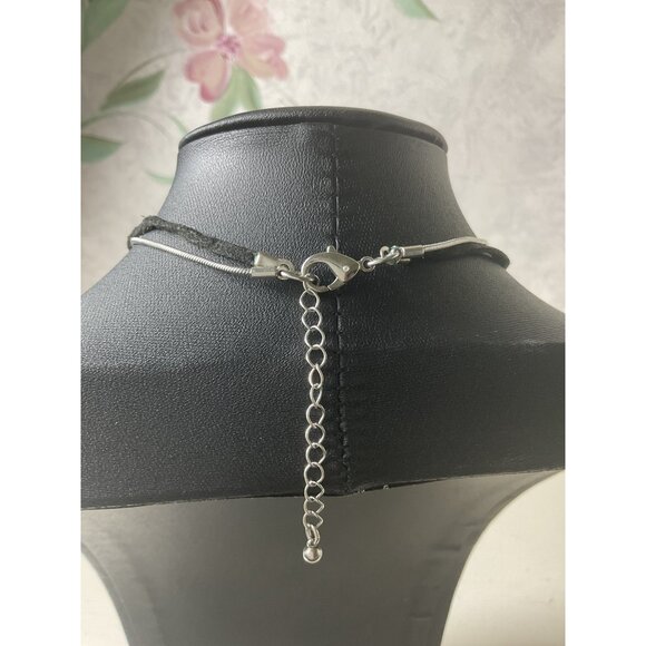 Layered Silver & Black Pendant Necklace With Adjustable Chain - Picture 5 of 5